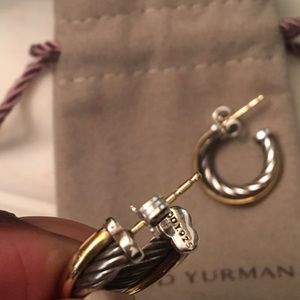 Authentic David Yurman Silver and Gold cable hoops